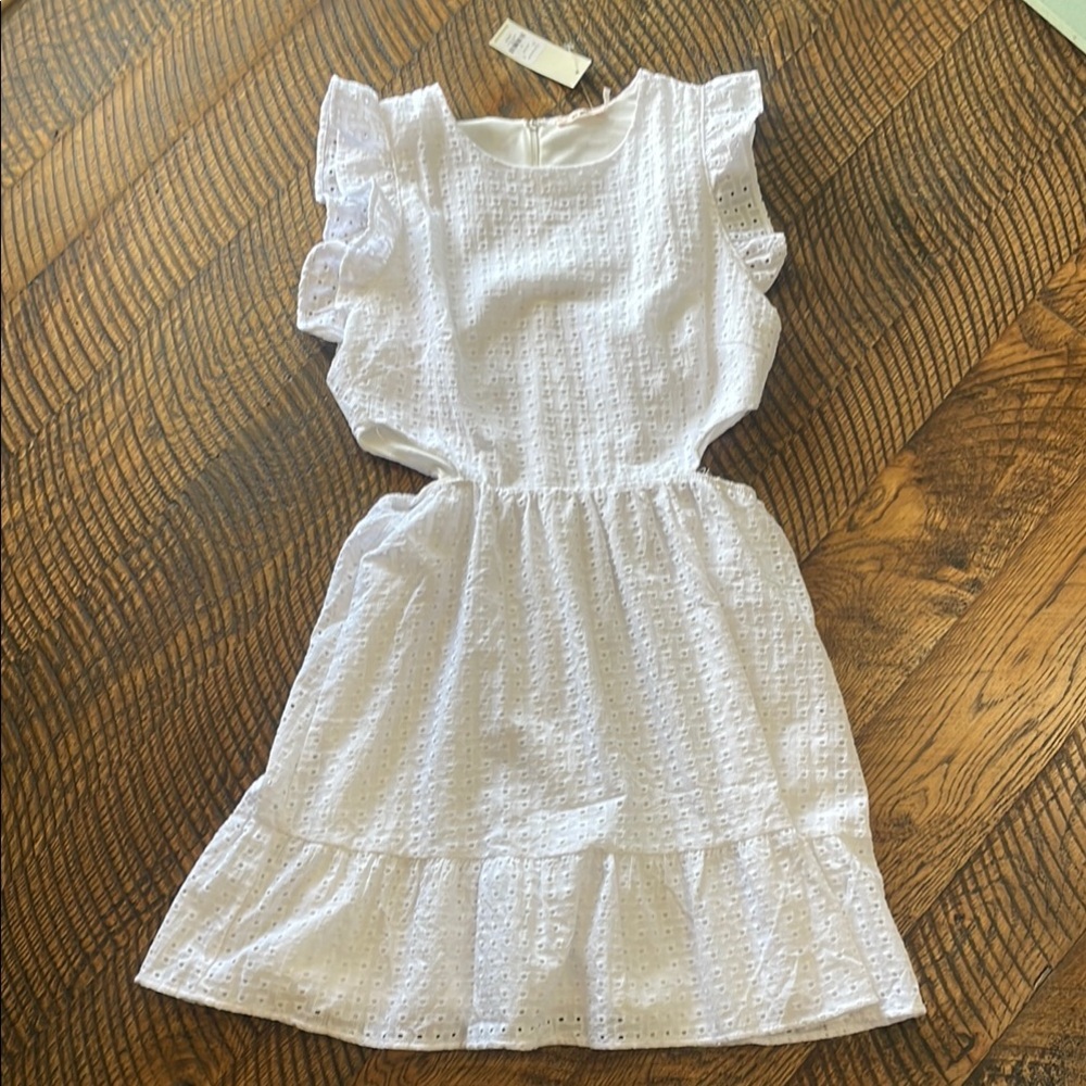 NWT — Francesca’s — Women’s white eyelet mini dress — Size S